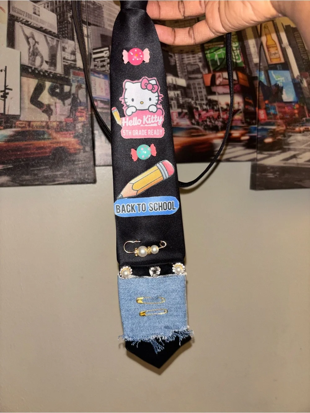 Hello Kitty Black Kids School-Themed Novelty Tie with Pink Accents